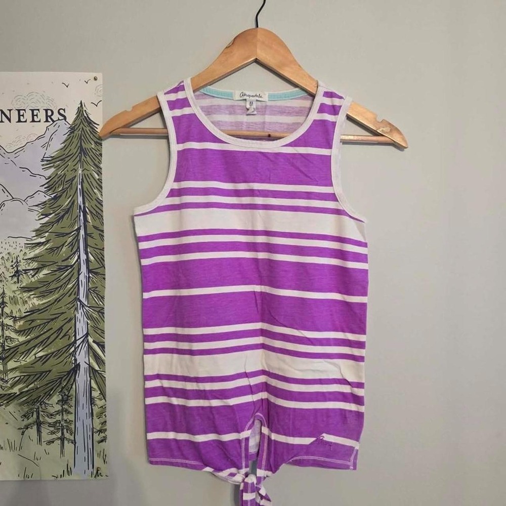 Aeropostale Purple Striped Tie Front Tank Top